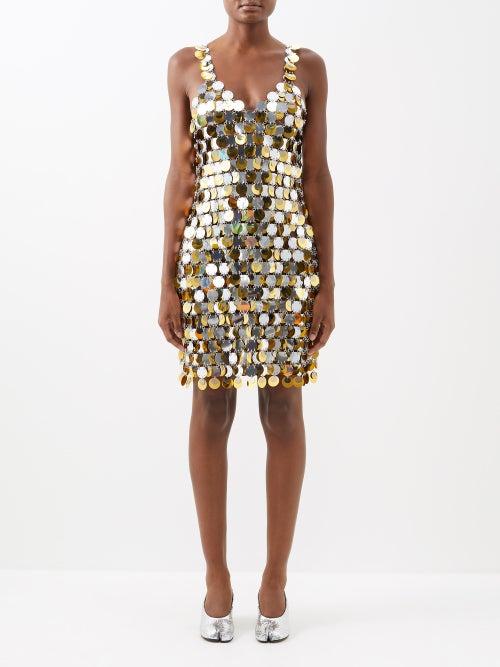 Paco Rabanne - Chainmail Sleeveless Mini Dress - Womens - Silver Gold