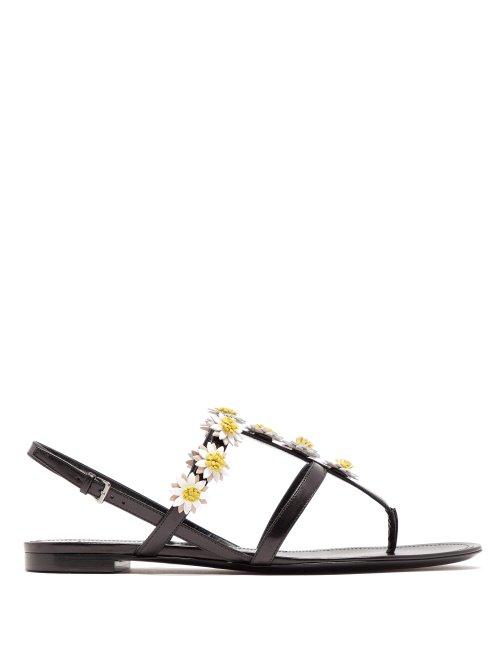 Matchesfashion.com Fabrizio Viti - Bea Daisy Appliqu Leather Sandals - Womens - Black White