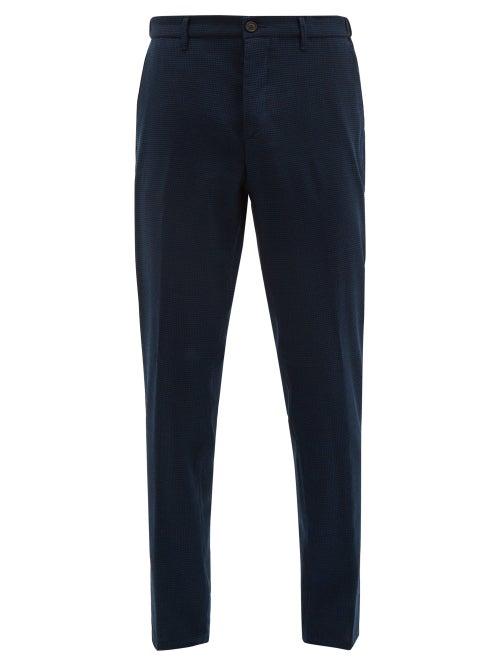 Matchesfashion.com Altea - Houndstooth Check Virgin Wool Blend Trousers - Mens - Blue