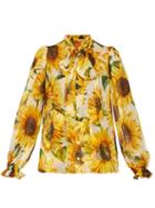 Matchesfashion.com Dolce & Gabbana - Pussy Bow Sunflower Print Chiffon Blouse - Womens - Yellow Multi