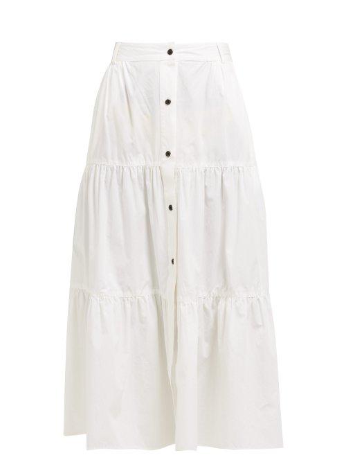 Matchesfashion.com Solid & Striped - Buttoned Tiered Cotton Poplin Midi Skirt - Womens - Ivory