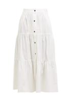 Matchesfashion.com Solid & Striped - Buttoned Tiered Cotton Poplin Midi Skirt - Womens - Ivory
