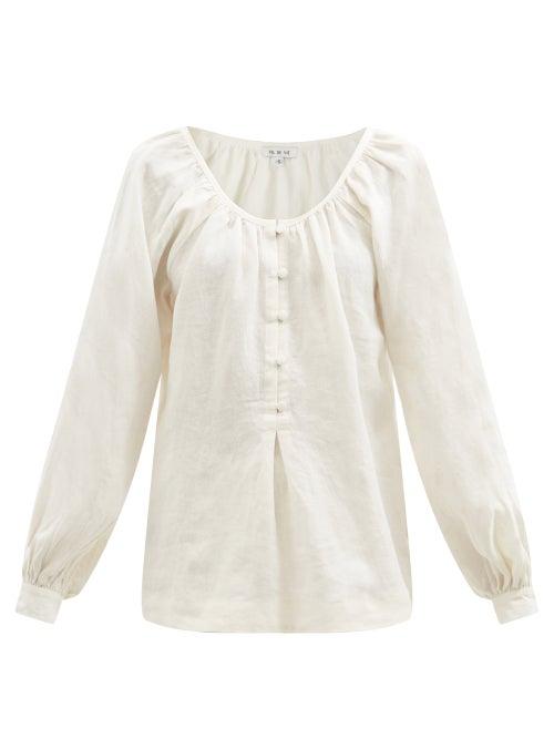 Fil De Vie - Amangansett Balloon-sleeve Linen Blouse - Womens - Cream