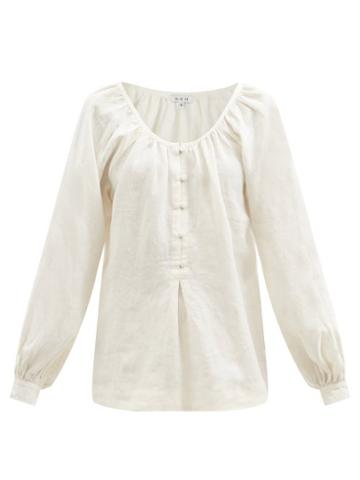 Fil De Vie - Amangansett Balloon-sleeve Linen Blouse - Womens - Cream