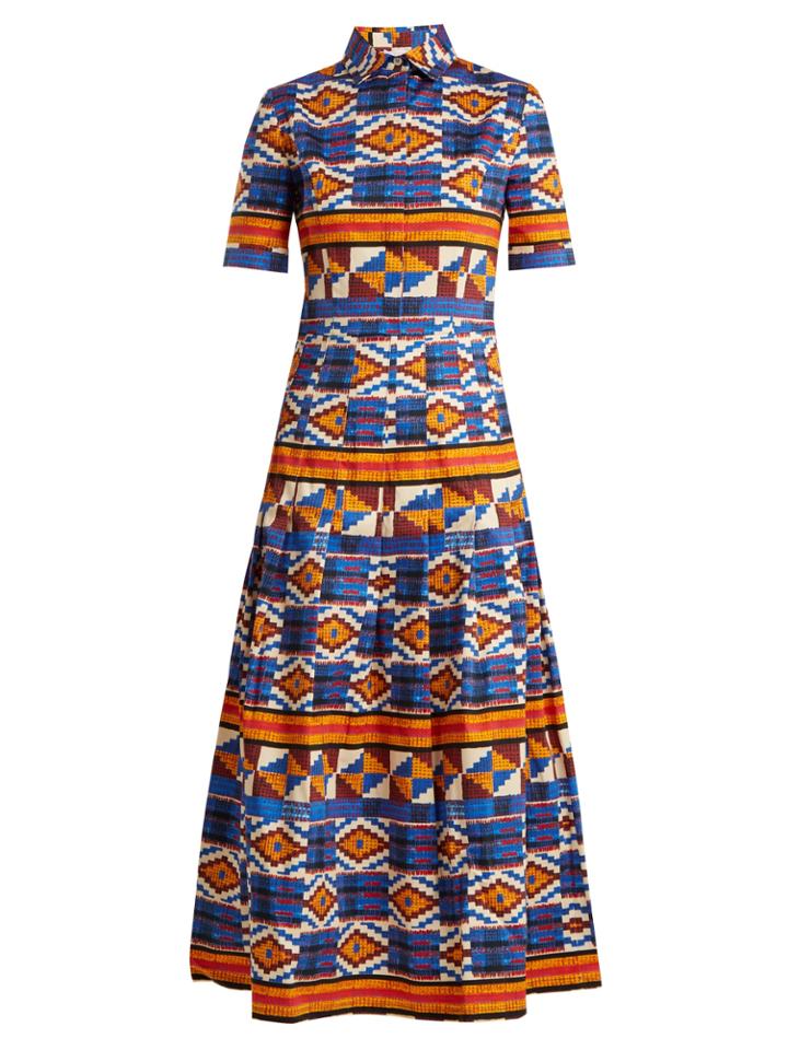 Stella Jean Ikat-print Short-sleeved Stretch-cotton Dress