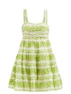 Ale Mais - Jolene Square-neck Floral-print Linen Sun Dress - Womens - Green Print