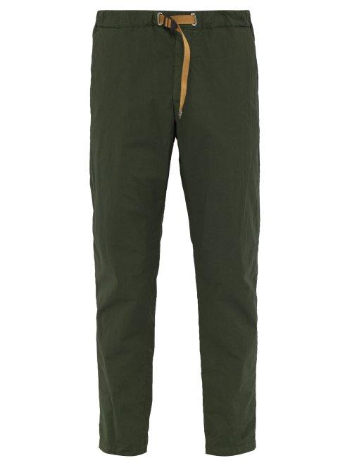 Matchesfashion.com White Sand - Belted Stretch Cotton Twill Trousers - Mens - Dark Green