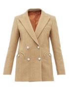 Matchesfashion.com Blaz Milano - Lady Anne Double Breasted Herringbone Blazer - Womens - Beige White