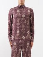 73 London - Lion Toile-print Silk-twill Shirt - Mens - Red Multi