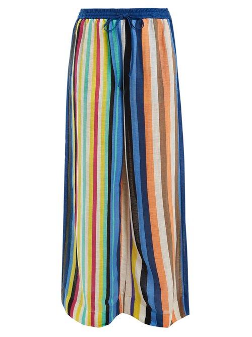 Matchesfashion.com Diane Von Furstenberg - Wide Leg Striped Linen Trousers - Womens - Blue Multi