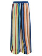 Matchesfashion.com Diane Von Furstenberg - Wide Leg Striped Linen Trousers - Womens - Blue Multi