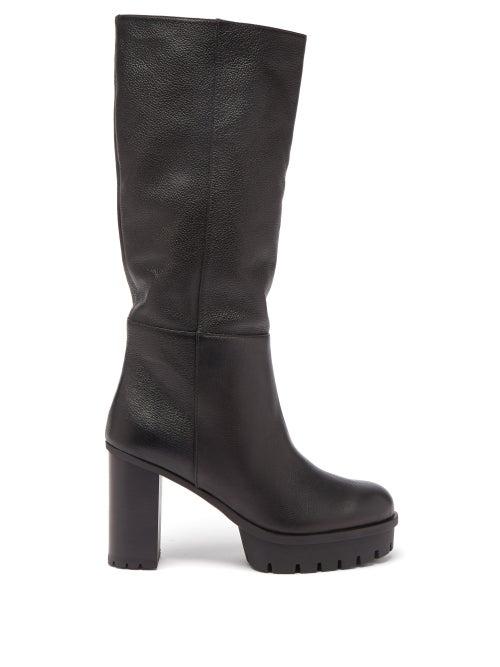 Aquazzura - Beau Soleil 60 Leather Knee-high Platform Boots - Womens - Black