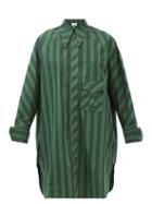 Ganni - Striped Organic-cotton Poplin Shirt Dress - Womens - Green Multi