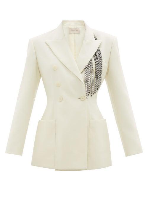 Matchesfashion.com Christopher Kane - Crystal-embellished Brushed Wool-twill Suit Jacket - Womens - Ivory