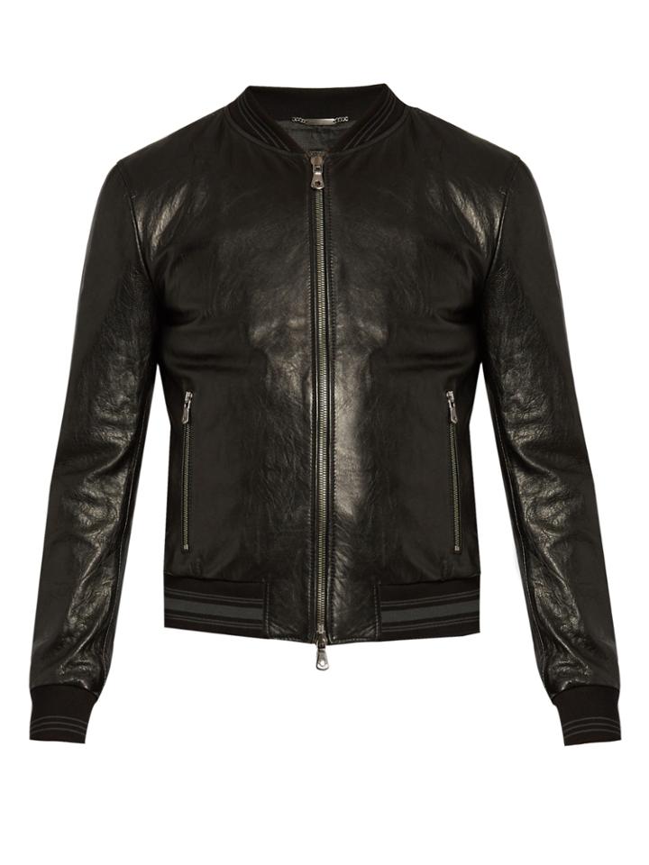 Dolce & Gabbana Slim-fit Leather Bomber Jacket
