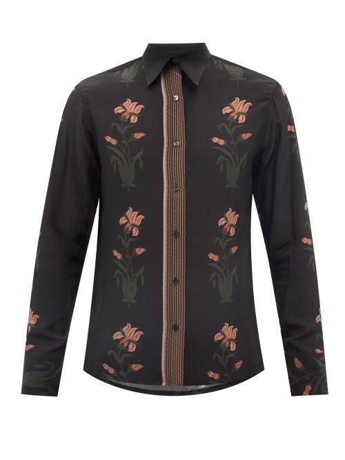 73 London - Floral-print Silk-georgette Shirt - Mens - Black Print
