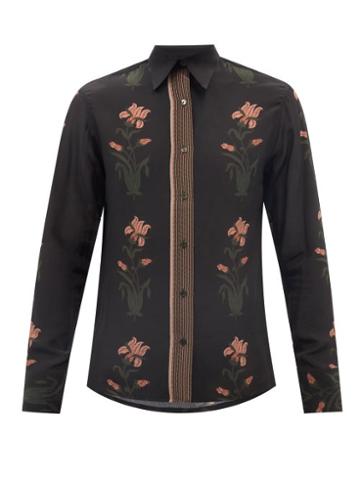 73 London - Floral-print Silk-georgette Shirt - Mens - Black Print