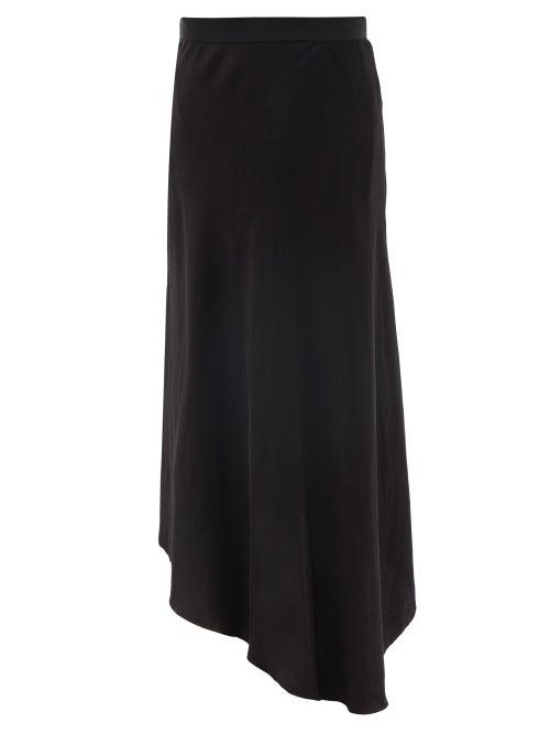 Raey - Fluid Dip-hem Silk Midi Skirt - Womens - Black