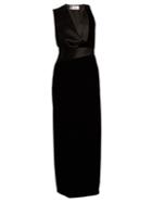 Lanvin Cowl-neck Satin-panelled Velvet Gown