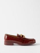 Bottega Veneta - Madame Patent Crocodile-effect Leather Loafers - Womens - Burgundy