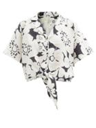 Matchesfashion.com Cala De La Cruz - Marcy Floral-print Tie-front Cropped Linen Shirt - Womens - Black White