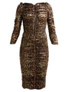 Matchesfashion.com Dolce & Gabbana - Leopard Print Lam Ruched Midi Dress - Womens - Leopard