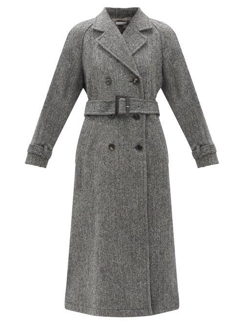 Matchesfashion.com Bella Freud - John's Double-breasted Herringbone Wool-tweed Coat - Womens - Grey