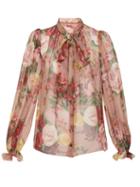 Matchesfashion.com Dolce & Gabbana - Floral Pussy Bow Silk Blouse - Womens - Pink Multi