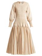 Molly Goddard Kelsey Shirred Cotton-twill Midi Dress