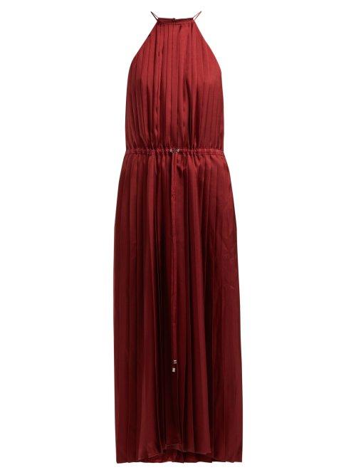 Matchesfashion.com Tibi - Mendini Pleated Satin Midi Dress - Womens - Burgundy