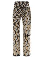 Paco Rabanne - Geometric-jacquard Waist-tie Wide-leg Trousers - Womens - Black Multi
