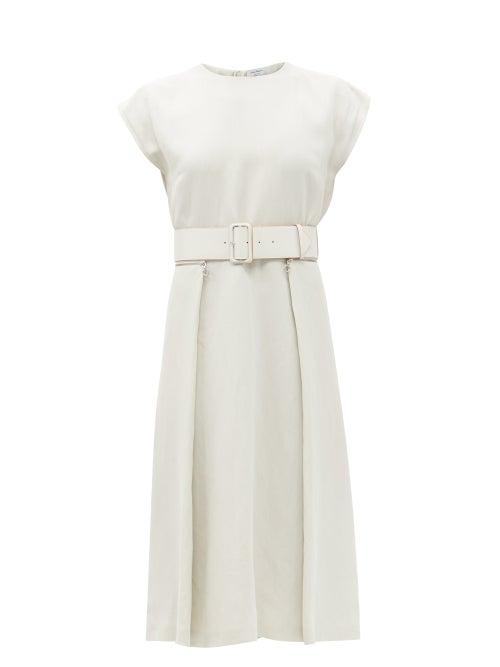 Matchesfashion.com Salvatore Ferragamo - Zipped-pocket Belted Twill Dress - Womens - White