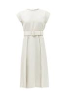 Matchesfashion.com Salvatore Ferragamo - Zipped-pocket Belted Twill Dress - Womens - White