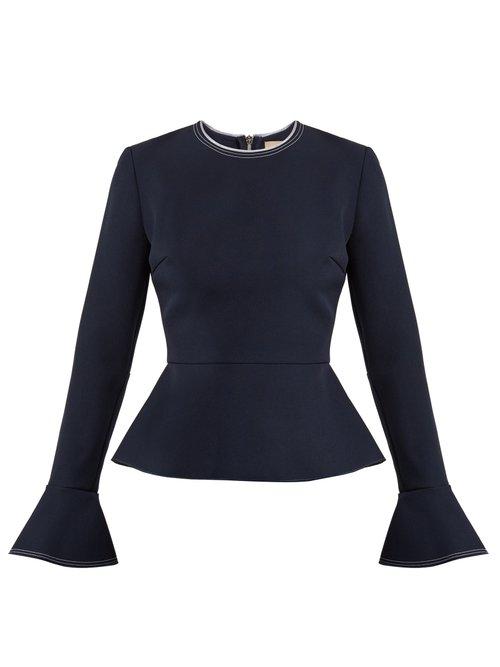 Matchesfashion.com Roksanda - Fluted Cuff Crepe Cady Peplum Top - Womens - Navy