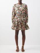 Rhode - Ella Mushroom-print Cotton Mini Dress - Womens - Green Multi