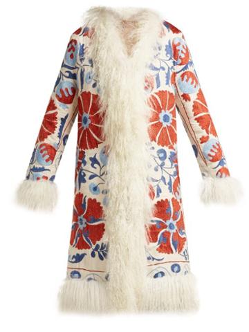 Matchesfashion.com Zazi Vintage - Suzani Embroidered Shearling Coat - Womens - 239 White Multi
