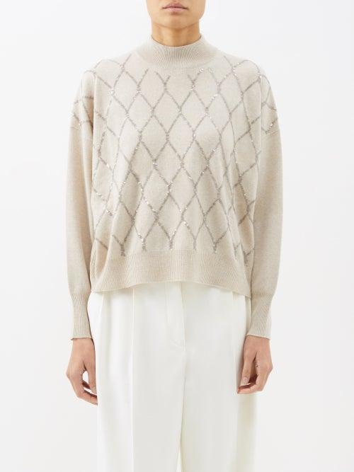 Brunello Cucinelli - Sequinned Wool-blend Sweater - Womens - Ivory