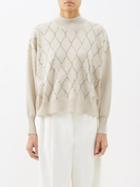 Brunello Cucinelli - Sequinned Wool-blend Sweater - Womens - Ivory