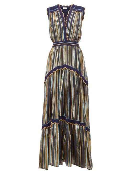 Matchesfashion.com Peter Pilotto - Striped Tiered Tulle Dress - Womens - Blue Gold
