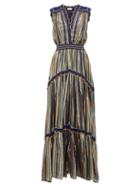 Matchesfashion.com Peter Pilotto - Striped Tiered Tulle Dress - Womens - Blue Gold