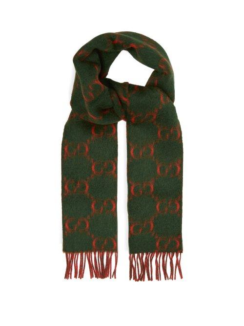 Matchesfashion.com Gucci - Gg Logo Alpaca And Wool Blend Scarf - Mens - Green