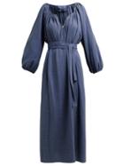 Matchesfashion.com Loup Charmant - Textured Organic Cotton Gauze Midi Dress - Womens - Dark Blue