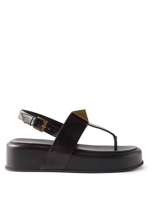 Valentino Garavani - One Stud Leather Flatform Sandals - Womens - Black