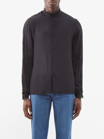 73 London - Lace-trim Satin Shirt - Mens - Black