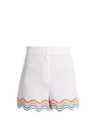 Sara Battaglia Wave-embroidered Stretch-cady Shorts
