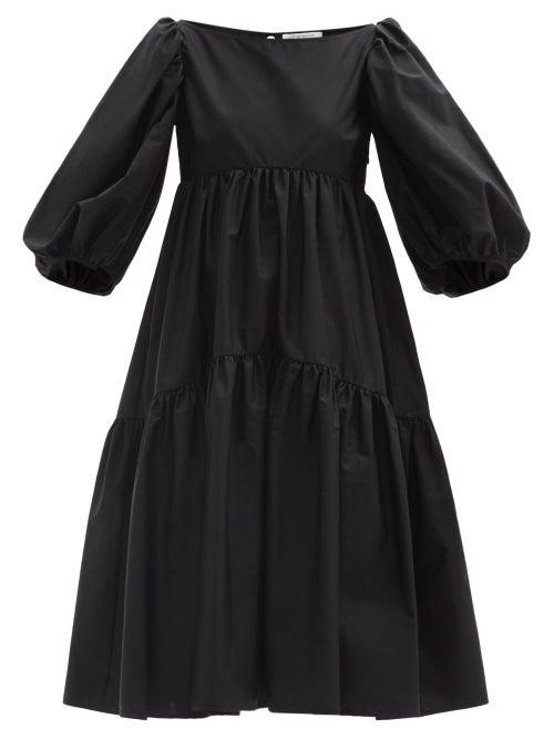 Matchesfashion.com Cecilie Bahnsen - Helena Balloon-sleeve Organic-cotton Midi Dress - Womens - Black