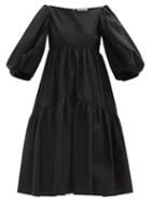Matchesfashion.com Cecilie Bahnsen - Helena Balloon-sleeve Organic-cotton Midi Dress - Womens - Black