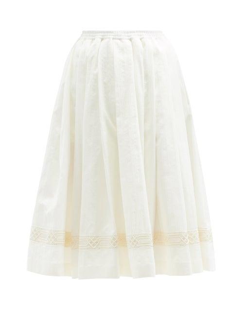 Matchesfashion.com Zanini - Embroidered-stripe Cotton-blend Midi Skirt - Womens - Ivory