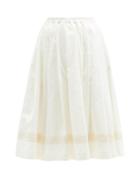 Matchesfashion.com Zanini - Embroidered-stripe Cotton-blend Midi Skirt - Womens - Ivory