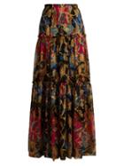 Matchesfashion.com Etro - Eastern Print Silk Blend Skirt - Womens - Black Multi